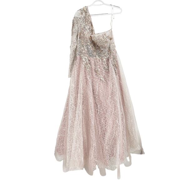Mac Duggal 20232 Embroidered One Shoulder Bodice Dusty Rose Ballgown Size 16 - Picture 3 of 10